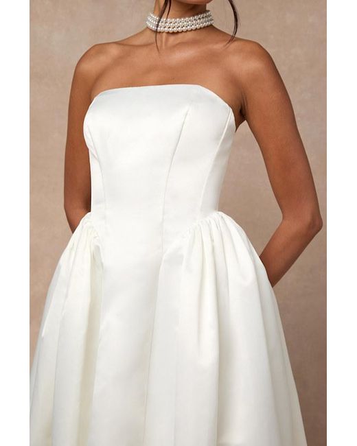 Lulus Natural Bennett Satin Strapless A-Line Maxi Dress