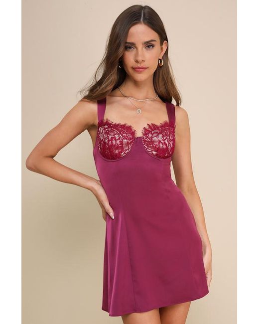 Lulus Pink Flirtatiously Gorgeous Satin Lace Bustier Mini Dress