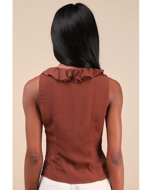 Lulus Brown Briella Ruffled Button-Front Top