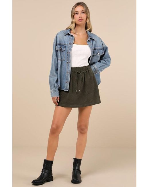 Lulus Convincing Charm Dark Suede Mini Skirt in Green Lyst UK