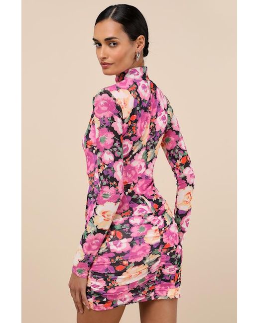 Lulus Pink Prettiest Energy Mesh Long Sleeve Mini Dress