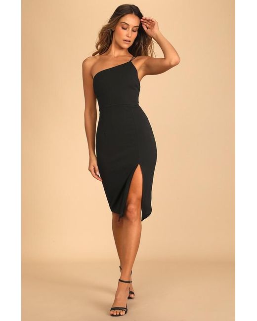 Lulus Natural Happiest Hour Asymmetrical Bodycon Midi Dress