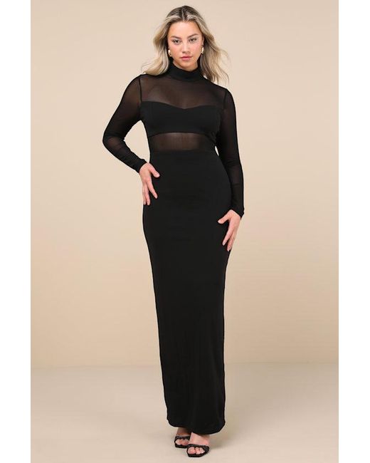 Lulus Black Forever Modern Mesh Long Sleeve Maxi Dress