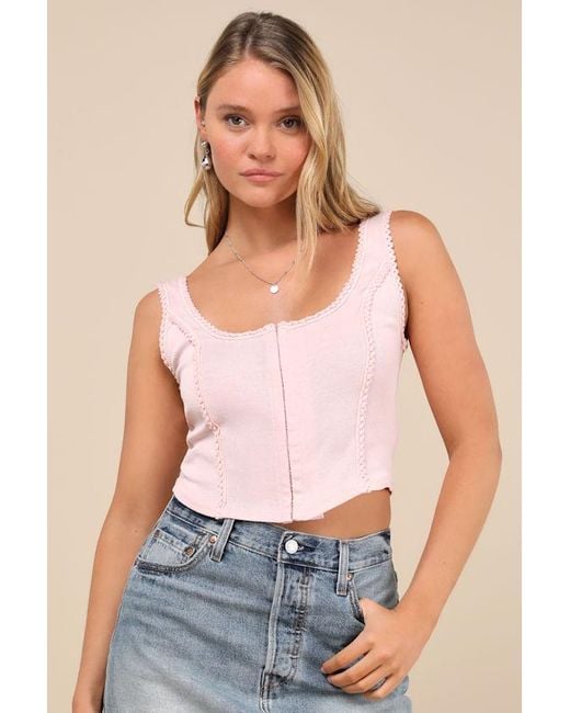 Lulus Blue Elmarie Rickrack Hook-And-Eye Crop Tank Top