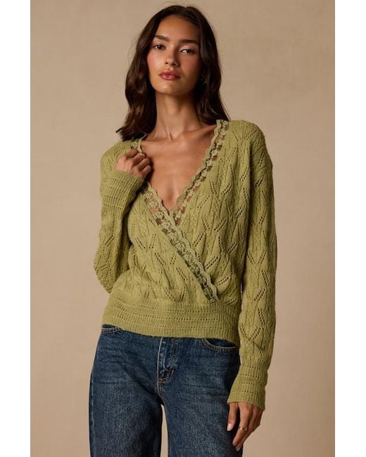 Lulus Green Buckley Lace Wrap Sweater Top