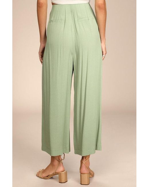 Lulus Green Stroll On Over Button-Front Wide-Leg Pants