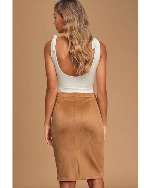 Lulus Brown Superpower Suede Pencil Skirt