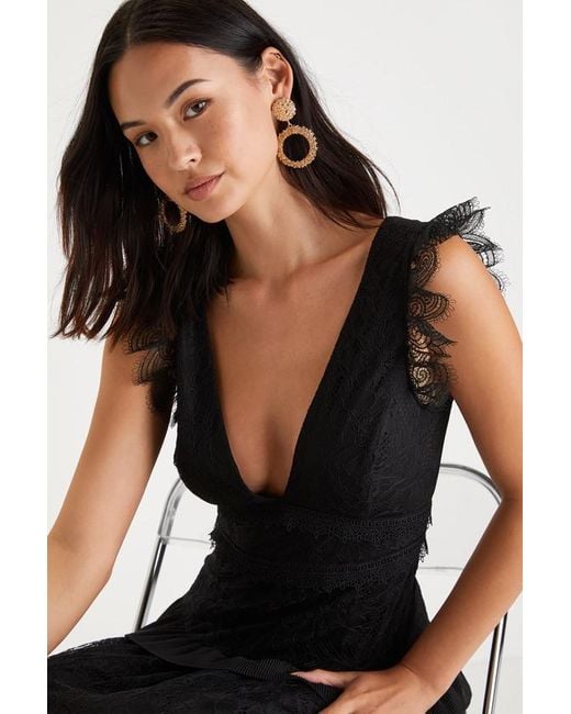 Lulus Black Marvelous Darling Lace Ruffled Tiered Maxi Dress