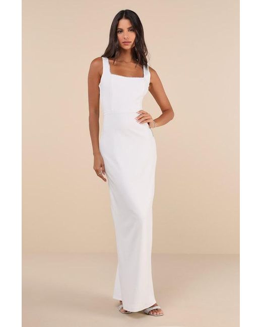 Lulus Natural Timeless Poise Rhinestone Square Neck Backless Maxi Dress