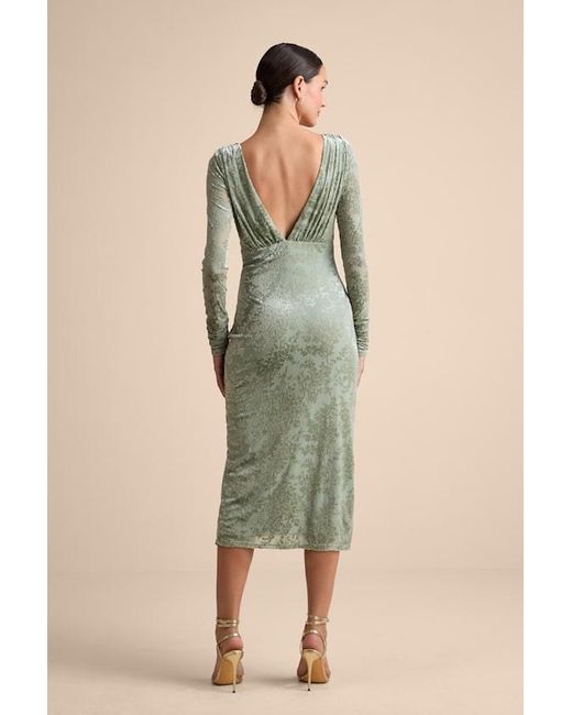 Lulus Natural Valerie Sage Velvet Burnout Bodycon Midi Dress