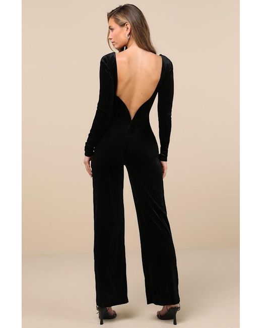 Lulus Black Instant Stunner Velvet Backless Jumpsuit