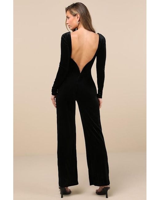 Lulus Black Instant Stunner Velvet Backless Jumpsuit