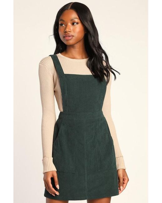 Lulus Green Embracing Autumn Corduroy Pinafore Mini Dress