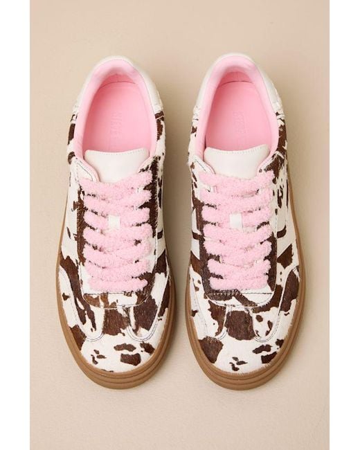 Steve Madden Dodge Multi Cow Print Leather Sneakers in Pink | Lyst