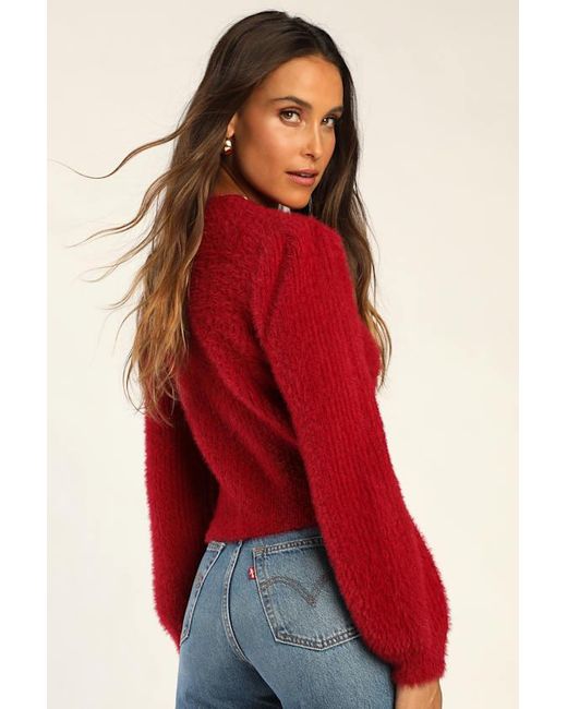 Lulus Red Cozy Touch Eyelash Knit Button-Up Cardigan Sweater