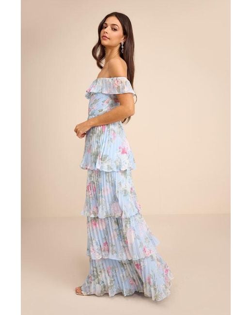 Lulus Blue Always Remarkable Floral Off-The-Shoulder Maxi Dress