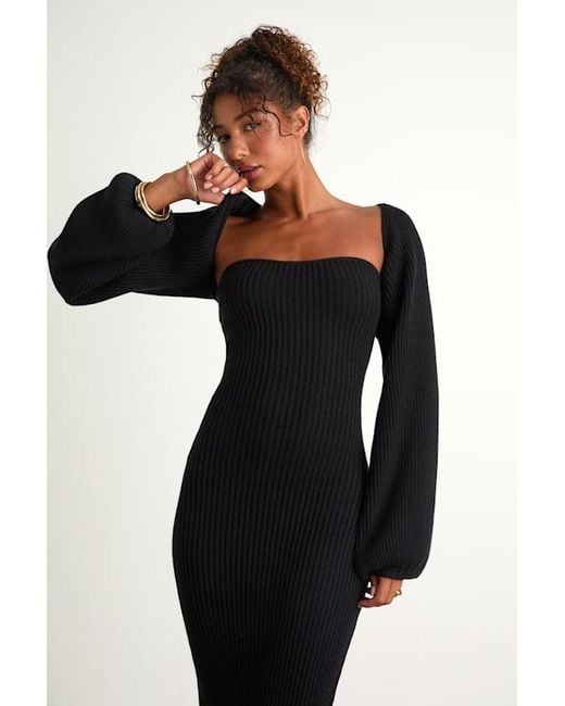 Lulus Black Autumn Aura Ribbed Two-Piece Sweater Dress