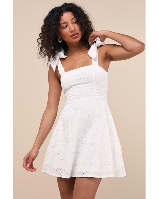 Lulus Natural Sneak A Kiss Floral Embroidered Tie-Strap Mini Dress