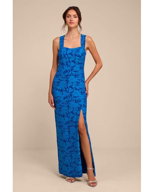 Lulus Blue Danette Floral Jacquard Cutout Maxi Dress