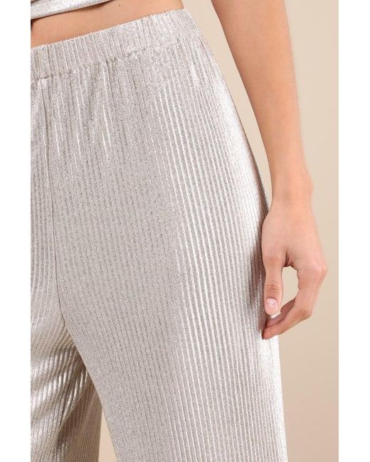 Lulus Natural Spectacular Shimmer Lurex Plisse Wide-Leg Pants
