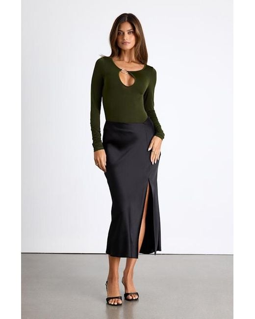 Lulus Black Ramia Slinky Knit Cutout Long Sleeve Bodysuit