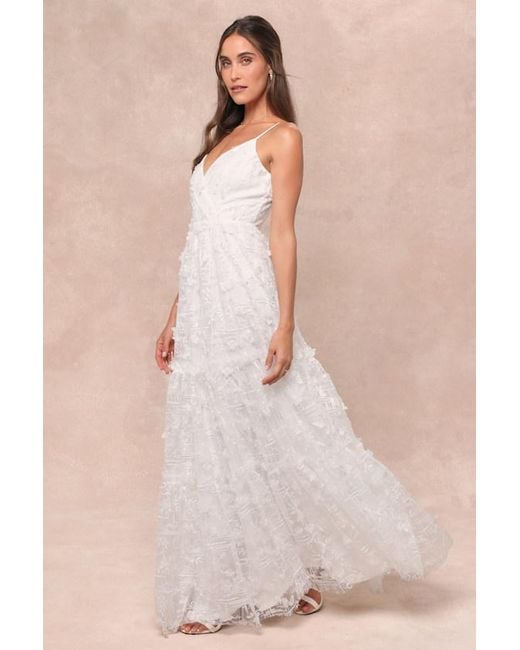 Lulus Natural Adoringly Yours Tiered 3D Floral Maxi Dress