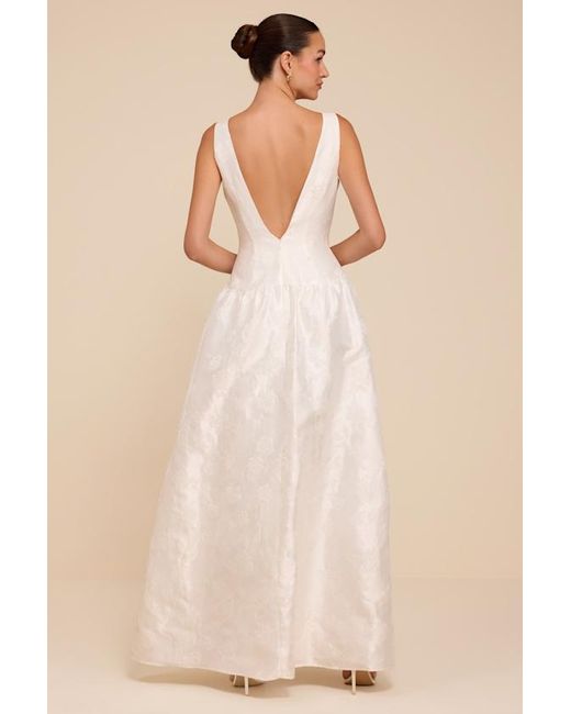 Lulus Natural Danara Floral Jacquard Square-Neck Maxi Dress