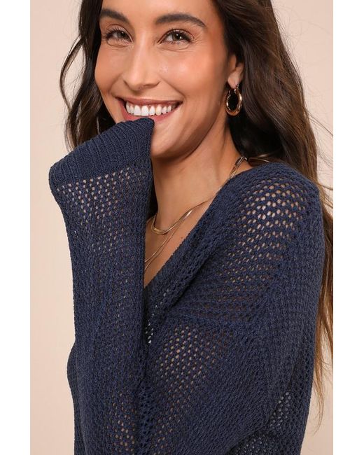 Lulus Blue Idyllic Breeze Loose Knit V-Neck Sweater Top