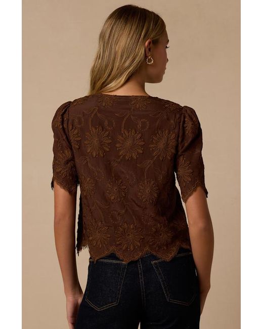 Lulus Brown Vintage Aesthetic Embroidered Tie-Front Fringe Hem Top