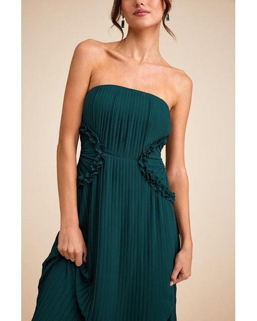 Lulus Blue Lauren Emerald Pleated Strapless Ruffled Maxi Dress