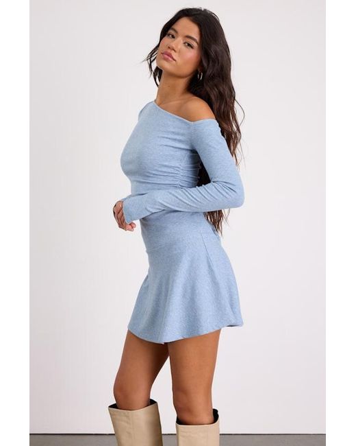 Lulus Blue Chayce Heathered Asymmetrical Mini Sweater Dress