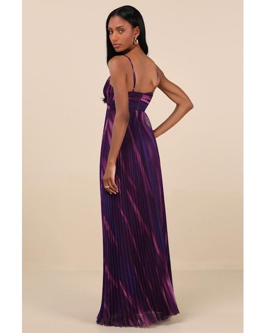 Lulus Purple Lovely Boldness Multi Watercolor Pleated Maxi Dress