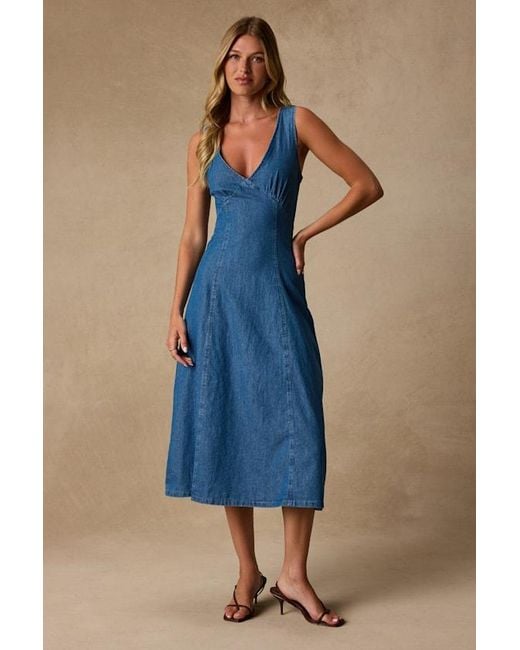 Lulus Blue Miranda Medium Wash Denim Sleeveless Midi Dress