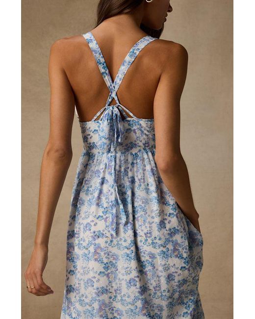 Lulus Blue My Love Story Floral Print Tie-Back Maxi Dress