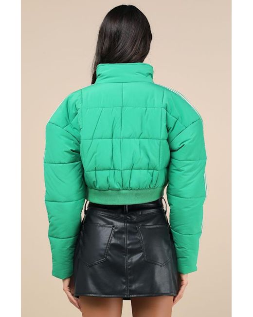 Lulus Green Impressively Posh Nylon Quilted Cropped Puffer Jacket