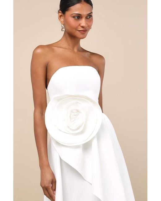 Elliatt White Emiliana 3D Rosette Strapless High-Low Maxi Dress
