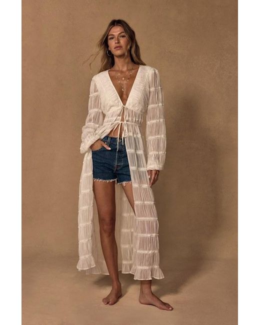 Lulus Brown April Sheer Long Sleeve Tie-Front Duster Top
