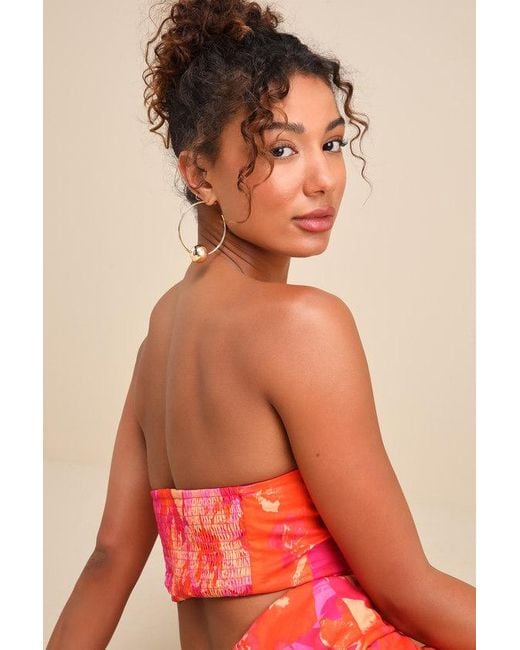 Lulus Pink Bold Tendencies Floral Strapless Cutout Midi Dress
