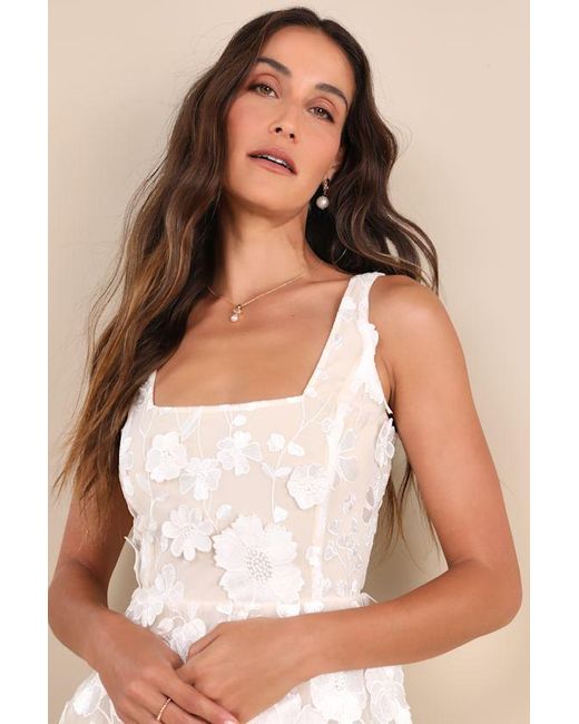 Lulus Natural Divine Intentions 3D Floral Embroidered Skater Dress