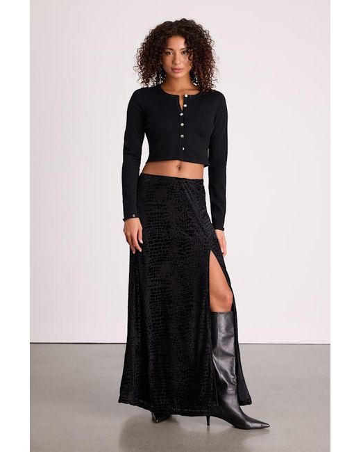 Lulus Black Ashworth Burnout Velvet Mid-Rise Maxi Skirt
