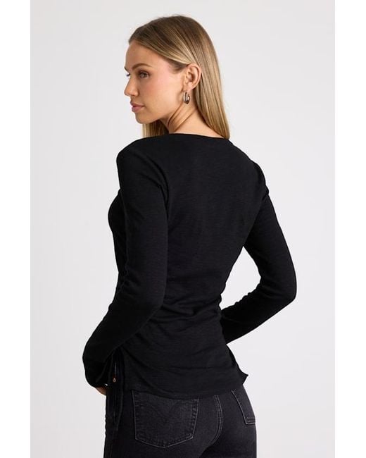 Lulus Black Ambrose Burnout Ruched Long Sleeve Top