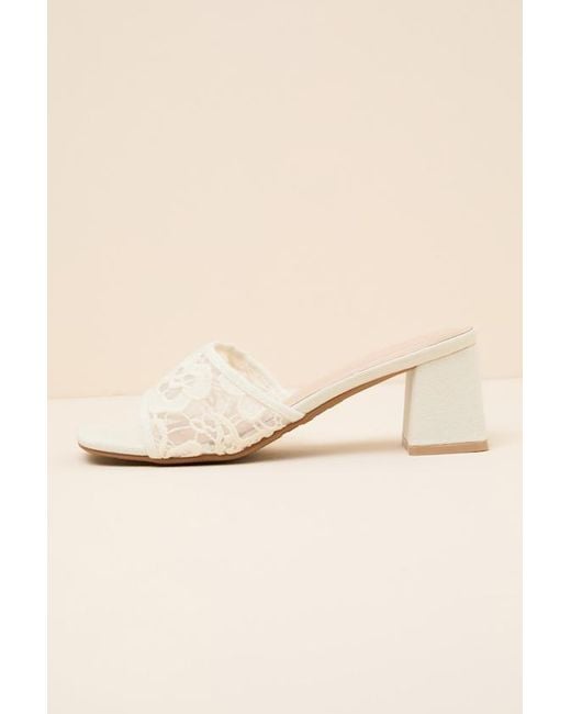 Lulus Brown Alaris Crochet Lace Low Heel Slide Sandals