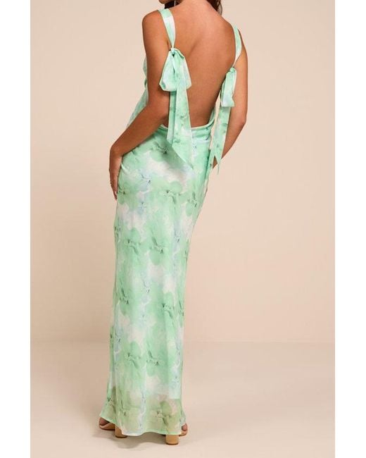 Lulus Green Eudora Floral Cowl Back Maxi Dress