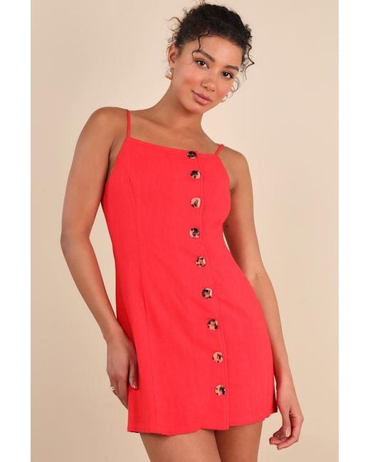 Lulus Red Chic Objective Button-Front Mini Dress