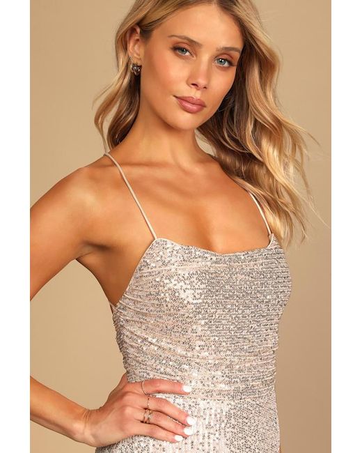 Lulus Natural Evenings Of Elegance Sequin Lace-Up Maxi Dress