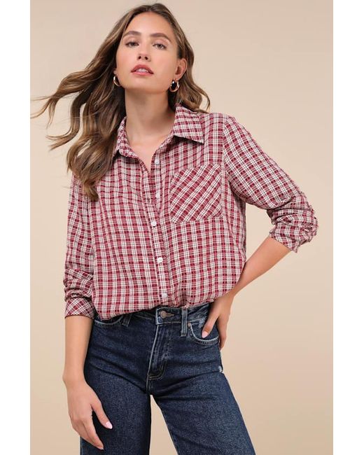 Lulus Classic Attitude Plaid Collared Long Sleeve Button-Up Top