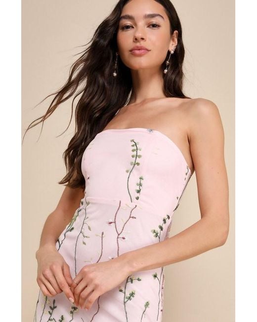 Lulus Natural Bold Botanicals Floral Embroidered Strapless Midi Dress