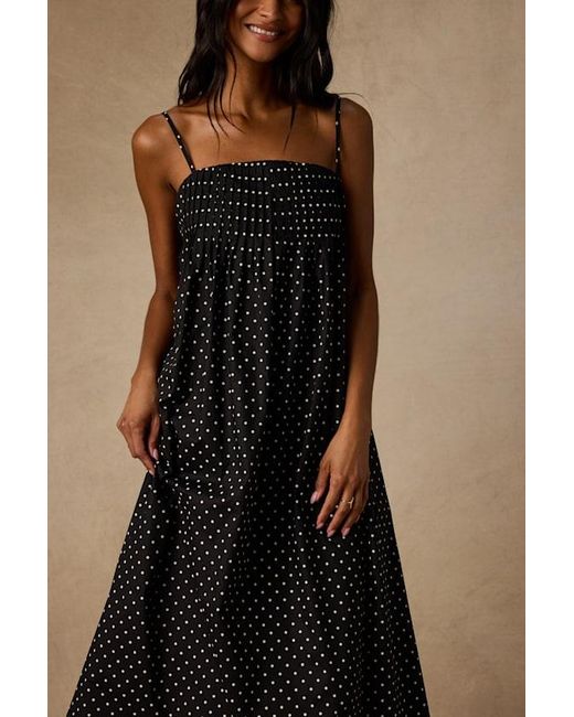 Lulus Black Sam Polka Dot Pleated Shift Midi Dress