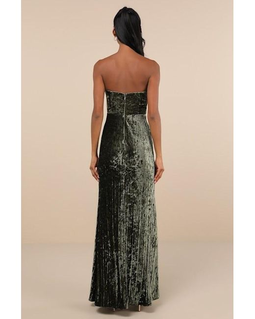 Lulus Natural Classy Sensation Velvet Pleated Strapless Maxi Dress