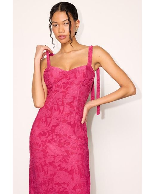 Lulus Pink Arasha Floral Jacquard Tie-Strap Midi Dress